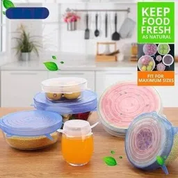 a to z merchant Silicon Reusable Stretch Elastic Cover Lids Seal for Bowls Dishes Utensils Glass Flexible Stretchable Microwave Blue 8.1 inch, 6.5 inch, 5.7 inch, 4.5 inch, 3.7 inch, 2.5 inch Lid Set (Silicone) 5 inch Lid image 5