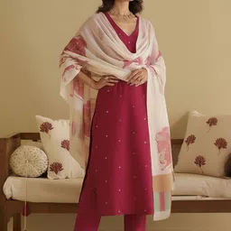 KALINI Women Ethnic Motifs Regular Sequinned Kurta with Trousers & With Dupatta image 5