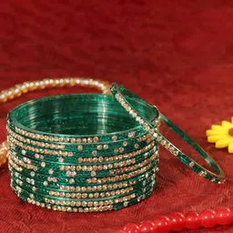 LAVAZZA Set Of 12 Zircon Diamond Stone Crystals Studded & Beads Glass Bangles image 1