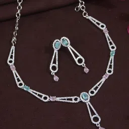 SGA FASHION Silver-Plated American Diamond-Studded Jewellary Set-picture-36