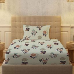 URBAN SPACE Grey & Orange Floral 200 TC Cotton Single Bedsheet Set 1.01 m x 1.98 m-picture-13