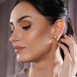 Jazz and Sizzle Rose Gold-Plated American Diamond Studded Circular Shaped Hoop Earrings image 3