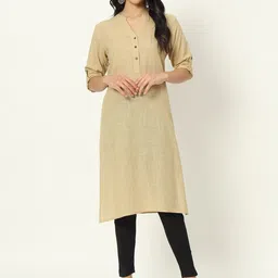 Laad Mandarin Collar Roll-Up Sleeves Linen Straight Kurta-picture-33