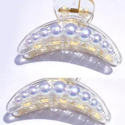 LEKZOW Women Set of 2 Half Moon Shape Pearls Claw Clip-picture-22
