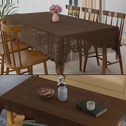 RUBOXA Coffee Brown Set of 2 Floral Waterproof Plastic 6-Seater Table Cover-picture-48