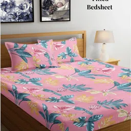Aura Pink & Blue Floral Printed 300 TC King Fitted Bedsheet Set 2.50 m x 2.15 m-picture-28
