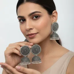 shinningmiles Oxidised Silver Jhumka Earrings Silver Jhumki Earring image 3