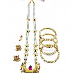 ANTIQUE JEWELLERY Gold-Plated Artificial Stone Studded And Beaded Jewellery Set-picture-34