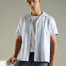 Tommy Hilfiger Men Vertical Striped Cuban Collar Casual Shirt-picture-36