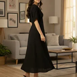 SZN Women V-Neck Extended Sleeves Flared A-Line Midi Dress image 5