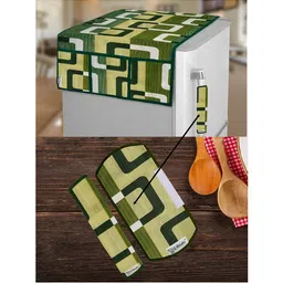 E-Retailer 3-Pcs Green & Off White Printed Refrigerator Covers-picture-18