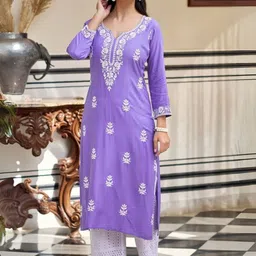 KALINI Women Floral Embroidered Regular Thread Work Kurta with Palazzos image 2