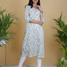 Ruha Women Ethnic Motifs Printed Flared Sleeves Thread Work Kurta-image-33