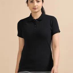 SHOWKEY Women Polo Collar Pockets Slim Fit T-shirt-image-18