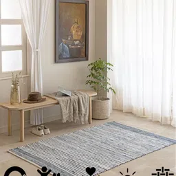 THEGASBH Blue & Grey Striped Cotton Carpet image 3