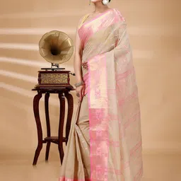 PuJoy Woven Design Zari Pure Cotton Taant Saree image 2