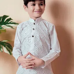 HUMAN CHOICE Boys White Embroidered Regular Sequins Work Cotton Kurta with Patiala image 2