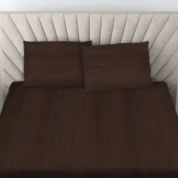 FABINALIV Coffee Striped 300 Tc Woollen King Size Fitted Double Bedsheet With 2 Pillow Covers-image-20