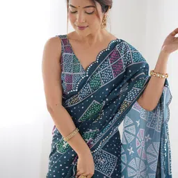 CaniBani Bandhani Mirror Work Silk Blend Saree image 2