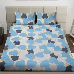 FABINALIV Blue & Cream-Coloured Floral Printed 300 TC King Bedsheet Set 2.50 m x 2.25 m image 3