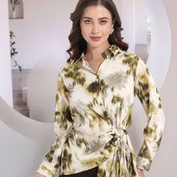 Fashfun Women Dyed Spread Collar Formal Shirt-image-52