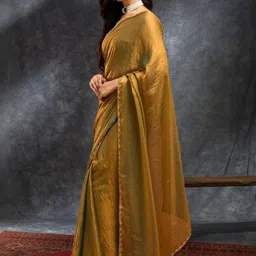 KALINI Gold Silk Blend Solid Sarees image 2