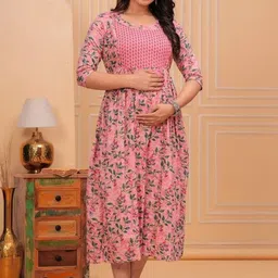 Moda Rapido Women's Cotton Printed Maternity Feeding Anarkali Dress With Zipper Feeding Gown-picture-11