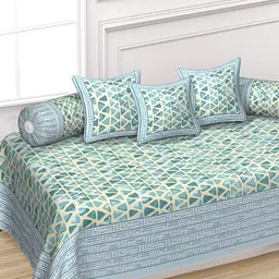 Texstylers Green & Yellow 6 Pieces Printed Cotton Diwan Set-picture-15