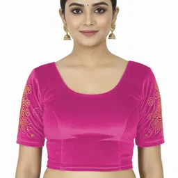 PU FASHION Women Embellished Round-Neck Velvet Saree Blouse-picture-10