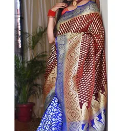 CaniBani Blue Silk Blend Banarasi Sarees image 3