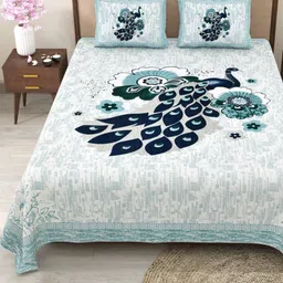 Myntra Elegant Homes Blue Printed Pure Cotton 180 TC King Bedsheet Set 2.75 x 2.25 m-picture-28
