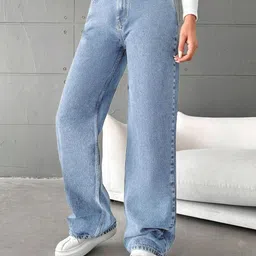RIVI Casual Denim Collection Women Wide Leg Fit High-Rise Acid Wash Stretchable Jeans-picture-11