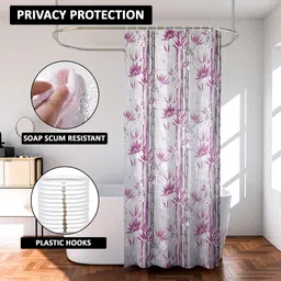 Kuber Industries Purple & White 3 Pieces Printed Shower Curtain Wwith Rings image 3