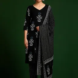Lyzoo Women Ethnic Motifs Printed Regular Kurta with Trousers & With Dupatta-picture-30