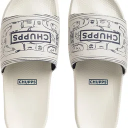 chupps Fast Lane White & Printed Slippers Soft Lightweight Flip Flops For Men Slides image 2