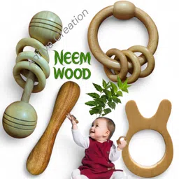 aditya creation Eco-Friendly Neem Wood Baby Rattle cum Teether | Safe & Non-Toxic Toy for Babies Teether and Feeder image 2