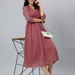 janasya Women A-line Pink Midi/Calf Length Dress-picture-15