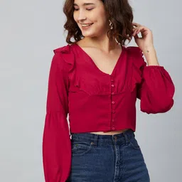 rare Casual Regular Sleeves Printed Women Red Top-picture-22