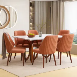 casacraft from pepperfry Meadowbrook Marble Top 6 Seater Dining Set In Textured White Color-picture-38