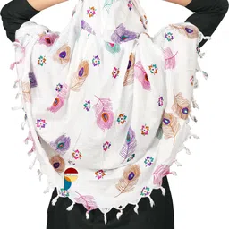 pracharan Printed Pure Cotton Women White, Multicolor Fancy Scarf image 4