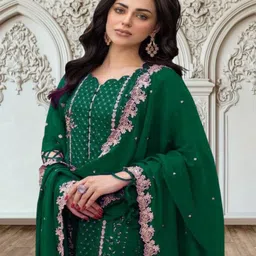 dealbazaars corporation Semi Stitched Georgette Salwar Suit Material Dyed, Embroidered, Checkered, Embellished, Self Design image 2