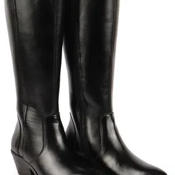 fausto Knee Length Side Zipper Closure Pointed Toe Flared Heel Boots For Women image 2