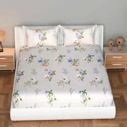 florida 180 TC Microfiber Floral Fitted Bedsheet with 2 Pillow Covers (Beige, 72x78+10 Inch)-picture-18