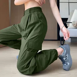 floreos Women Relaxed Green Cotton Blend Trousers-picture-22