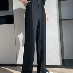 next one Women Loose Fit Black Lycra Blend Trousers image 2
