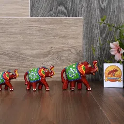 Handmade Elephant Red Set Of 3 Showpiece Figurine for Living Room Home Décor Decorative Showpiece - 7 cm-image-39