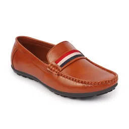 FAUSTO Men Tan Colored Stripe Design PU Loafers image 5