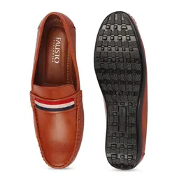 FAUSTO Men Tan Colored Stripe Design PU Loafers image 3