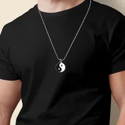 teeragaj Round Taoism Yin Yang Tai Chi Day Night Fengshui Pendant Locket Chain Necklace Stainless Steel Pendant Set image 4