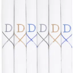 Cotton Square Men's Initial D Embroidered 100% Pure Cotton Handkerchief for Men ["White"] Handkerchief-picture-41